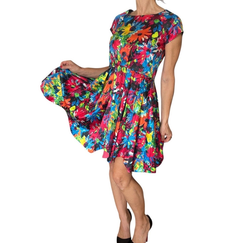 Junior GAULTIER  Floral Dress Fit & Flare‎ Cap Sleeve Mini  Girl 16 Women XS
